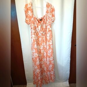 Torrid Tropical Floral Maxi Dress 2X Puff Sleeve Smocked Tie Front Empire Ruffle